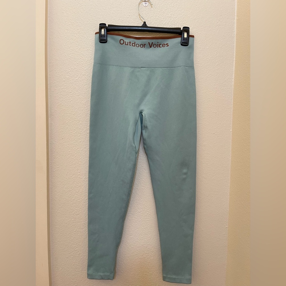 Outdoor Voices TechSweat Core 7/8 Leggings Women’s Storm Green Seamless Ribbed M